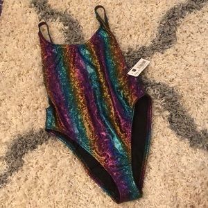High leg iridescent/rainbow one piece swimsuit